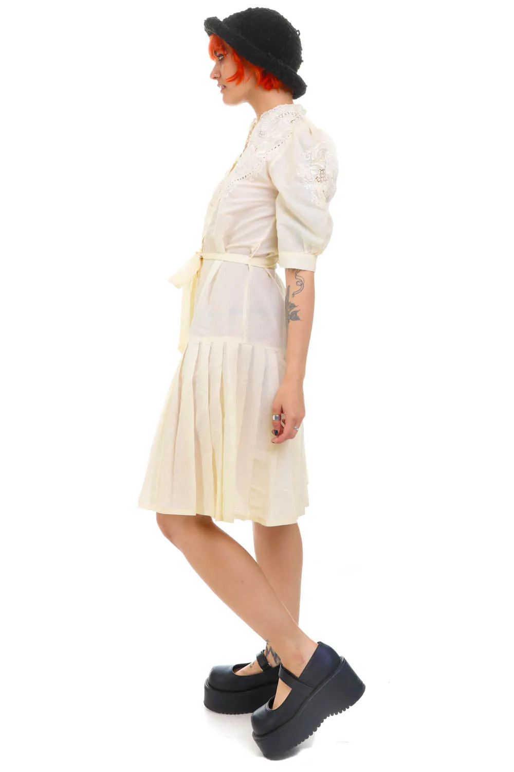 Vintage 60's Delicate Floral Embroidered Pleated Dress - S/M sold by Tunnel Vision product image thumbnail 4