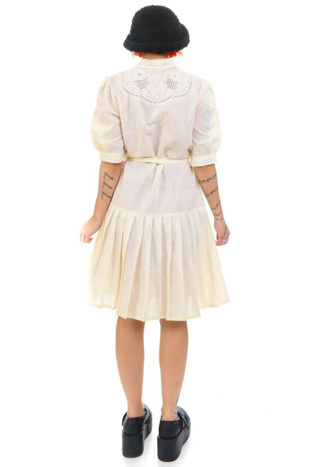 Vintage 60's Delicate Floral Embroidered Pleated Dress - S/M sold by Tunnel Vision product image thumbnail 5