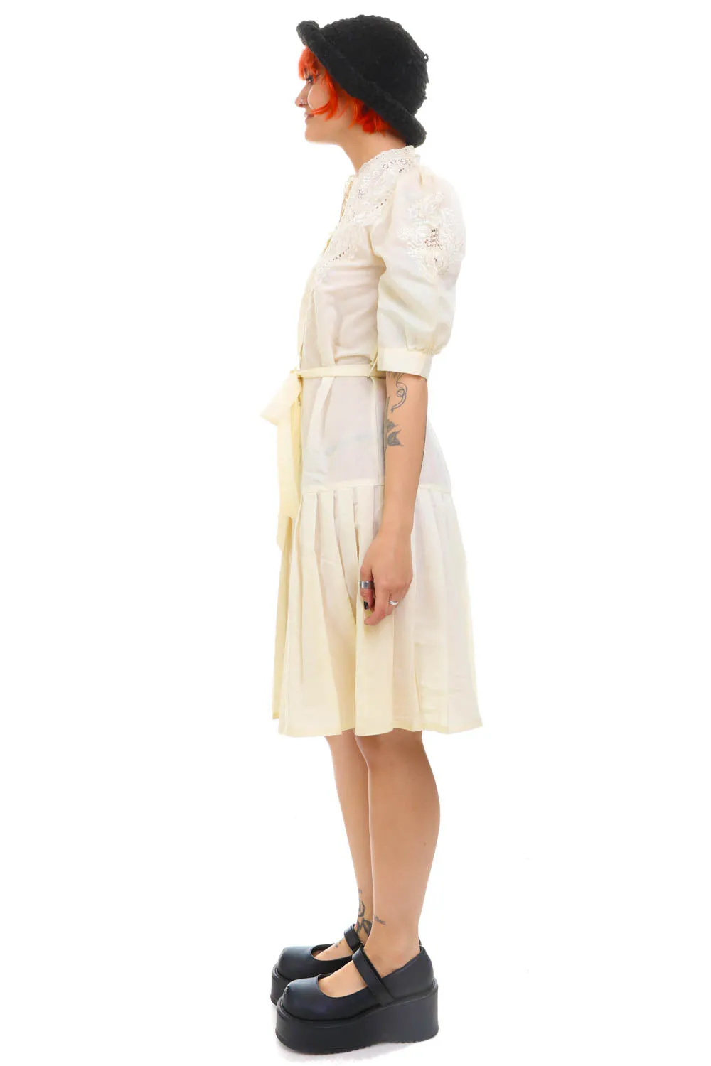 Vintage 60's Delicate Floral Embroidered Pleated Dress - S/M sold by Tunnel Vision product image thumbnail 3