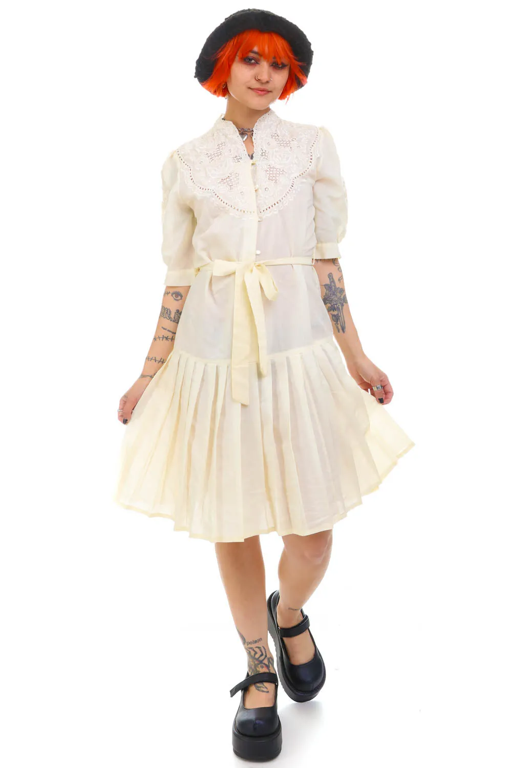 Vintage 60's Delicate Floral Embroidered Pleated Dress - S/M sold by Tunnel Vision product image thumbnail 2