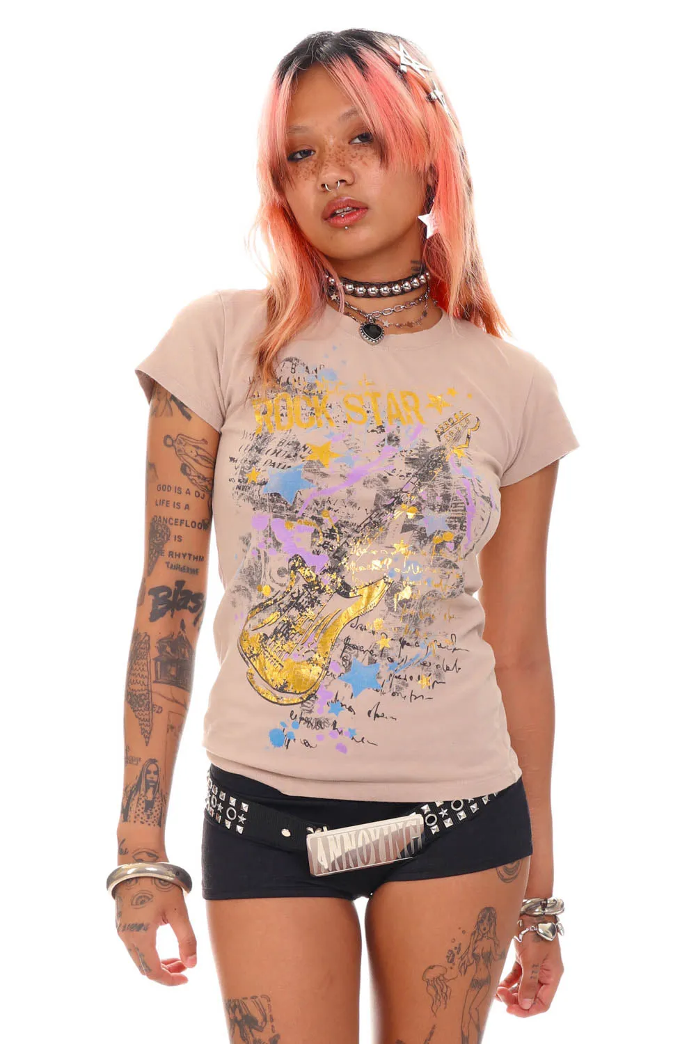 Vintage Y2K Maximalist Rockstar Graphic T-Shirt - XS/S sold by Tunnel Vision