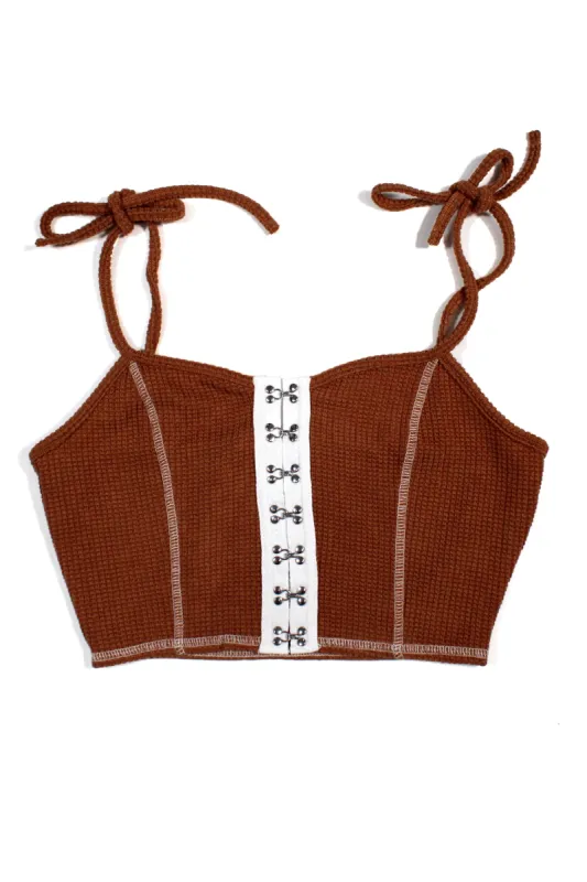 Caroline Brown Shoulder Tie Crop Cami sold by Tunnel Vision