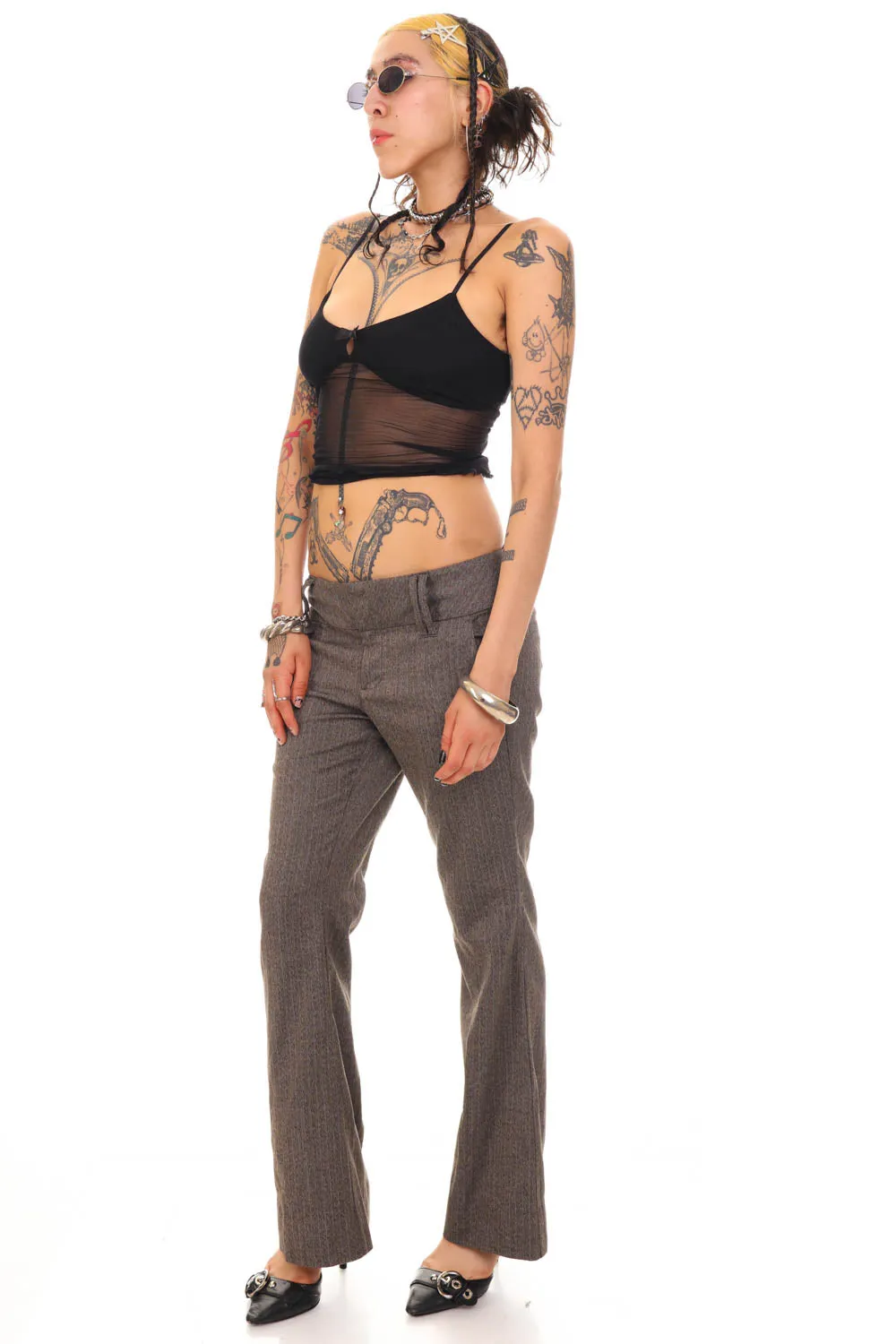 Vintage Y2K Herringbone Flared Trousers - M sold by Tunnel Vision product image thumbnail 4