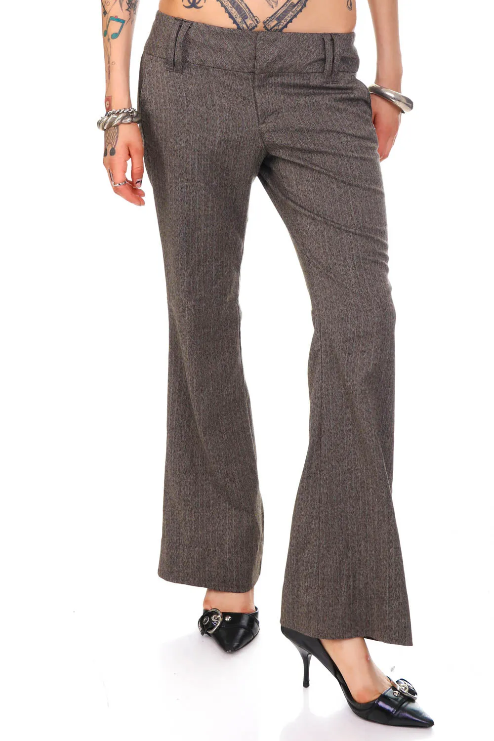 Vintage Y2K Herringbone Flared Trousers - M sold by Tunnel Vision