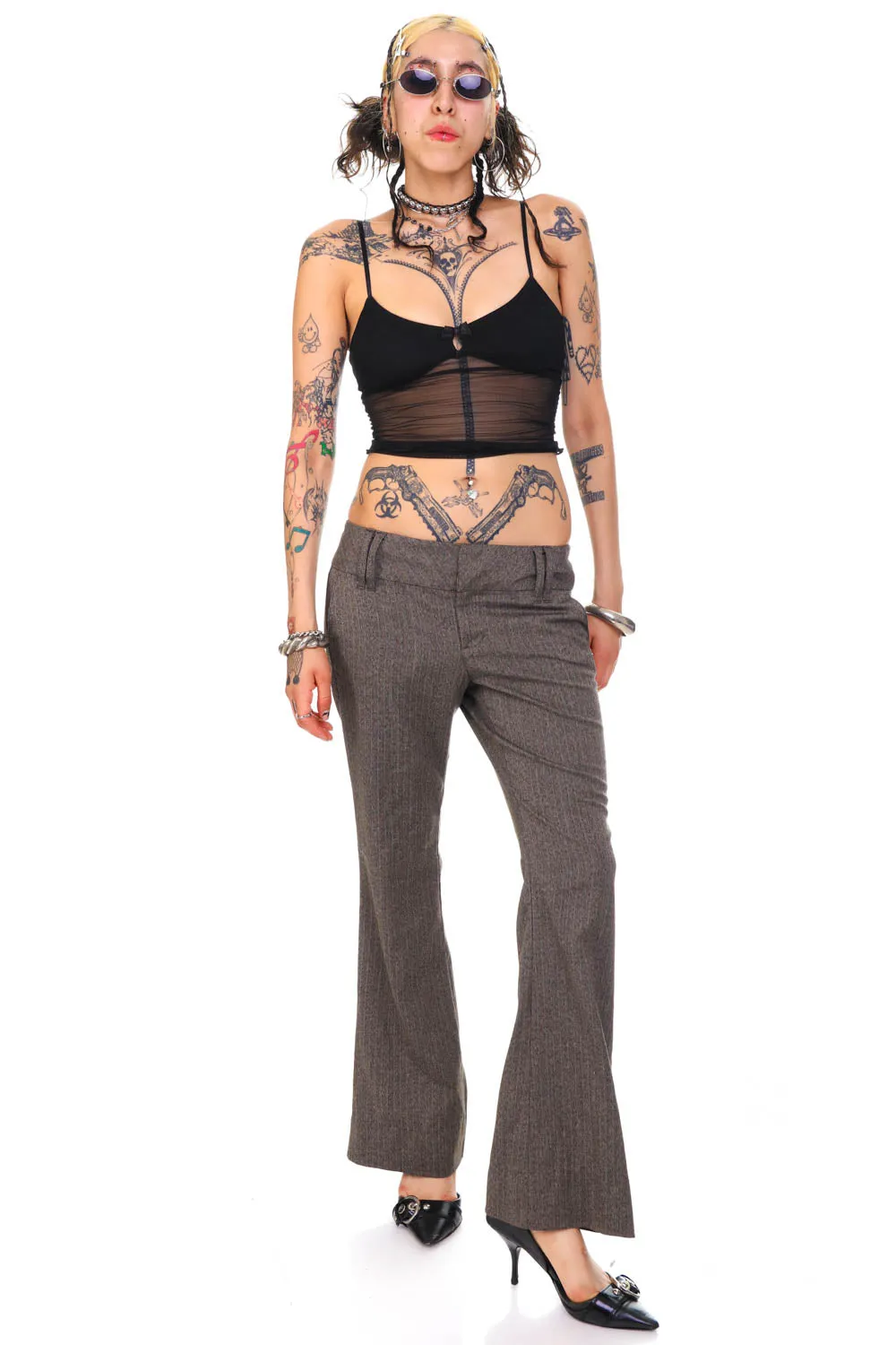 Vintage Y2K Herringbone Flared Trousers - M sold by Tunnel Vision product image thumbnail 2