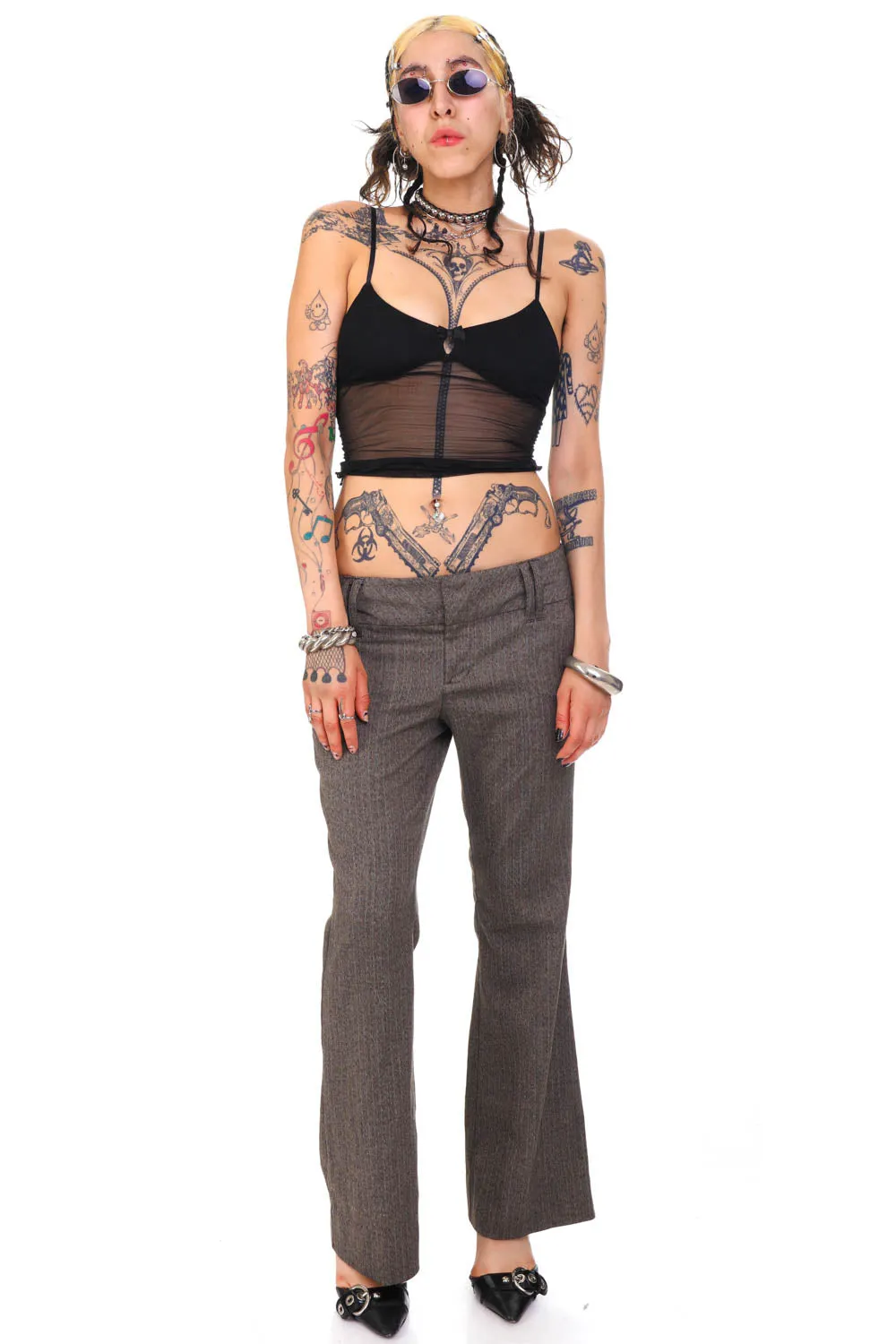 Vintage Y2K Herringbone Flared Trousers - M sold by Tunnel Vision product image thumbnail 3