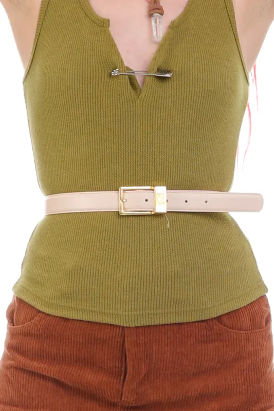 Vintage Beige & Gold Leather Belt - S sold by Tunnel Vision