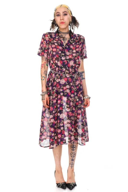 Vintage 70's Purple Floral Short Sleeve Dress - S/M sold by Tunnel Vision