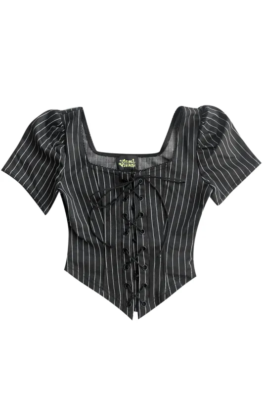 Charlotte Pinstripe Stretch Corset Top sold by Tunnel Vision
