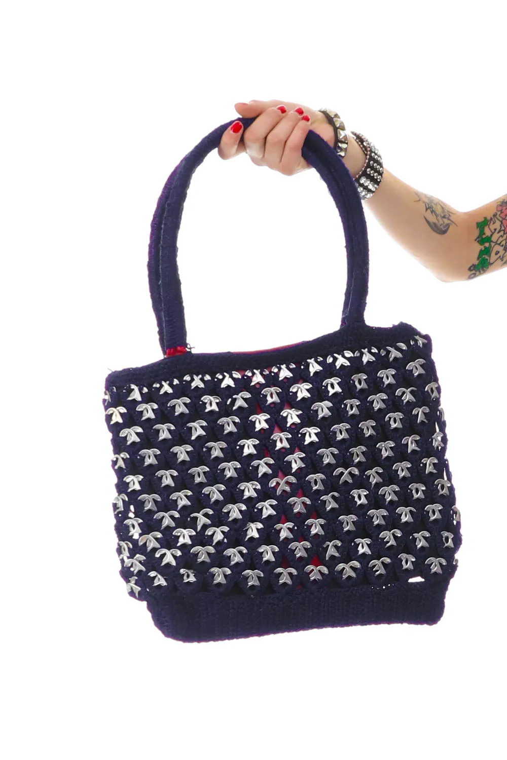 Vintage Navy Crochet Bottle Cap Bag - OSFM sold by Tunnel Vision