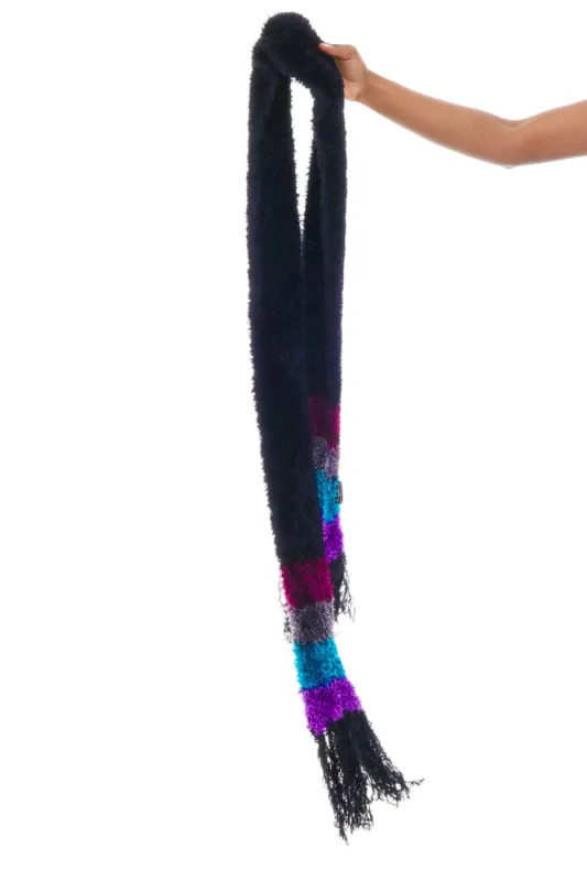 Vintage Y2K Black, Blue, Purple Stripe Fuzzy Monster Scarf sold by Tunnel Vision
