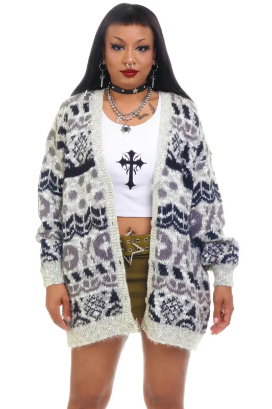 Vintage 80's Shades Of Grey Mohair Knit Grandpa Cardigan - OSFM sold by Tunnel Vision