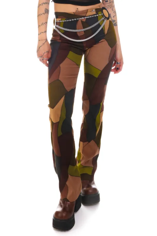 Vintage 90's Earthy Patchwork Stitched Flares - S sold by Tunnel Vision