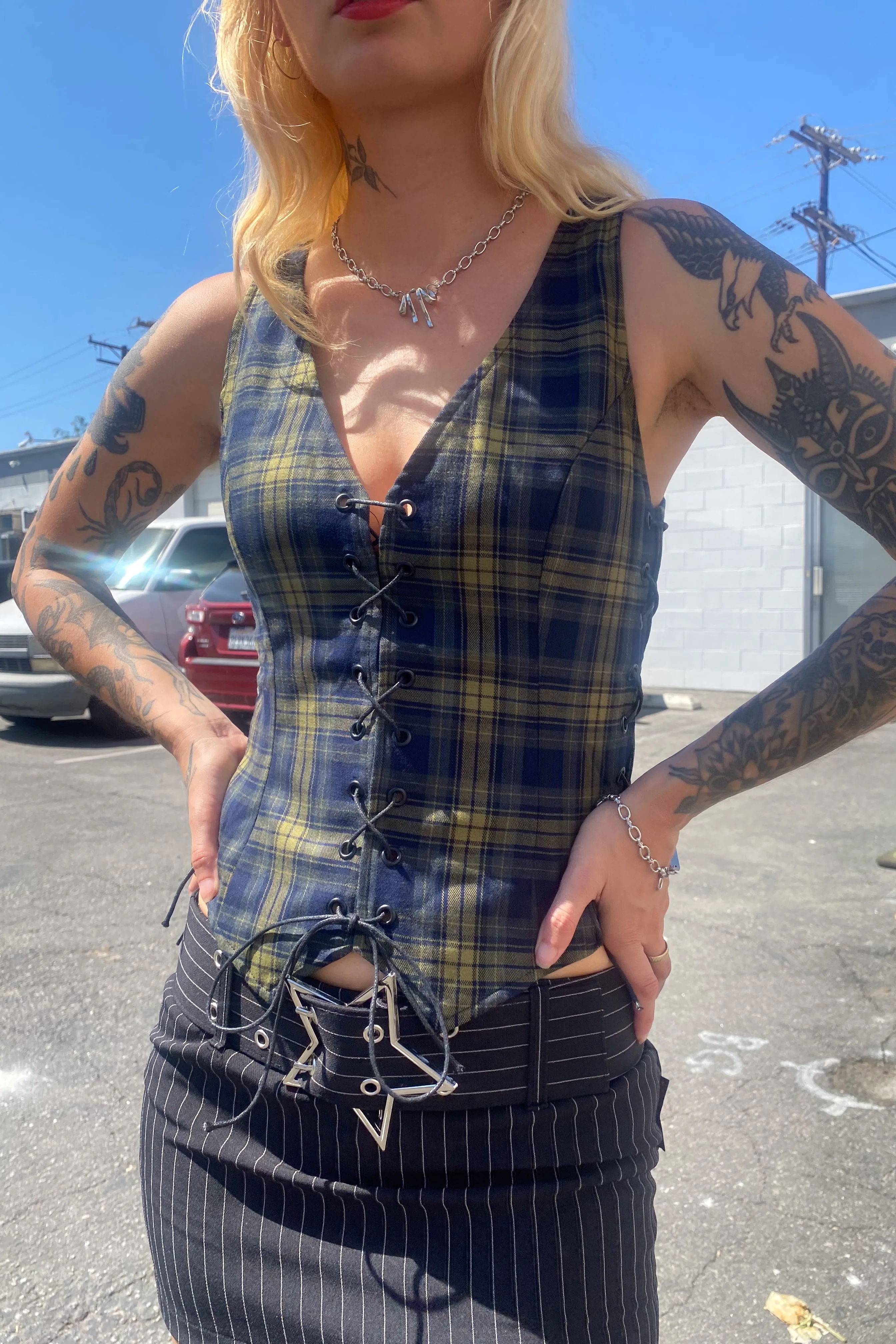 Evie Plaid Lace-Up Top sold by Tunnel Vision product image thumbnail 2