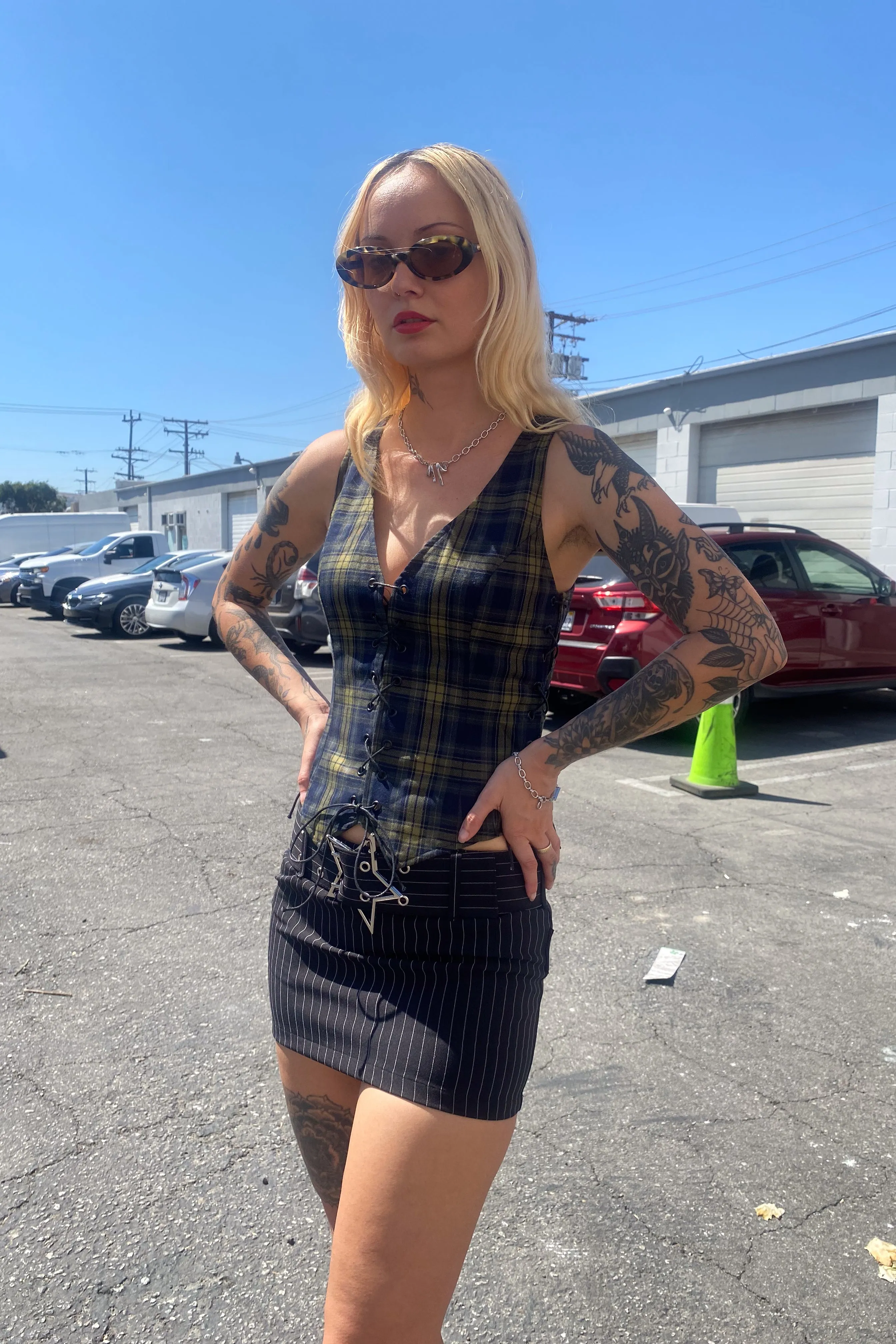 Evie Plaid Lace-Up Top sold by Tunnel Vision product image thumbnail 5