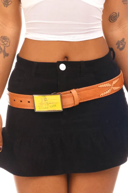 Vintage 90's Aloha Cafe Buckle Detailed Leather Belt - L sold by Tunnel Vision