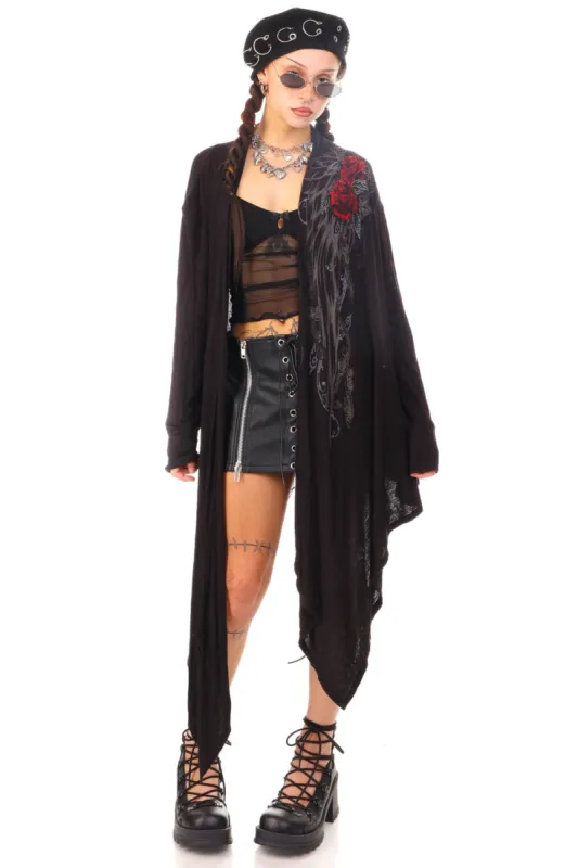 Vintage Y2K Rhinstone Fallen Rose Tattoo Open Cardigan - OSFM sold by Tunnel Vision