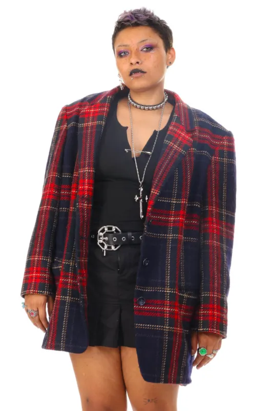 Vintage 90's Wool Plaid Blazer Jacket - OSFM sold by Tunnel Vision