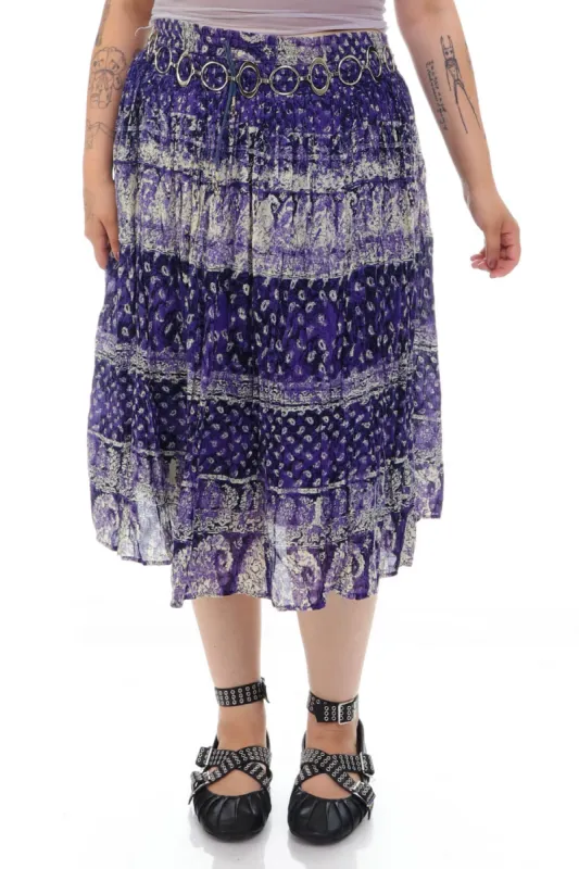 Vintage 90's Blue Pattern Pleated Cotton Maxi Skirt - XL/2X sold by Tunnel Vision