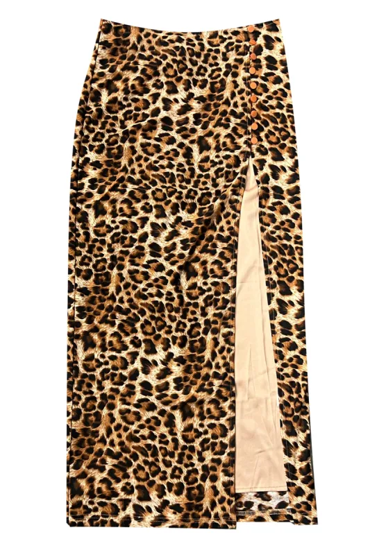 Siren Leopard Print High Slit Skirt sold by Tunnel Vision