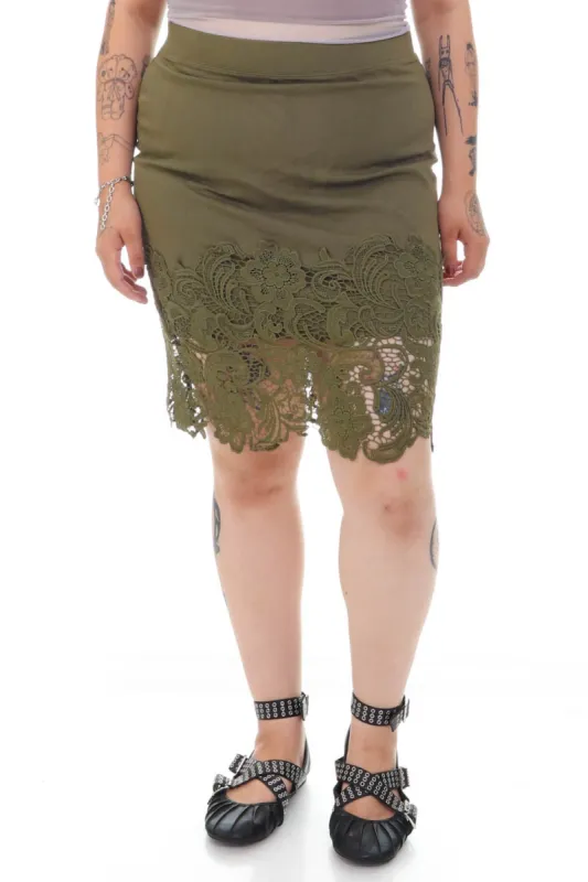 Vintage Y2K Green Floral Lace Pencil Skirt - XL/2X sold by Tunnel Vision