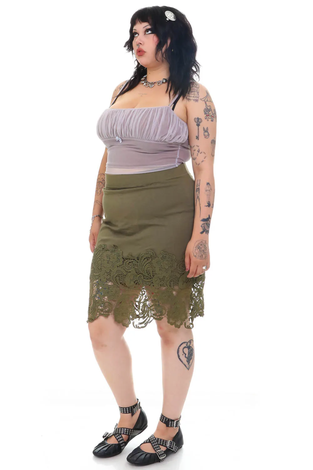 Vintage Y2K Green Floral Lace Pencil Skirt - XL/2X sold by Tunnel Vision product image thumbnail 4