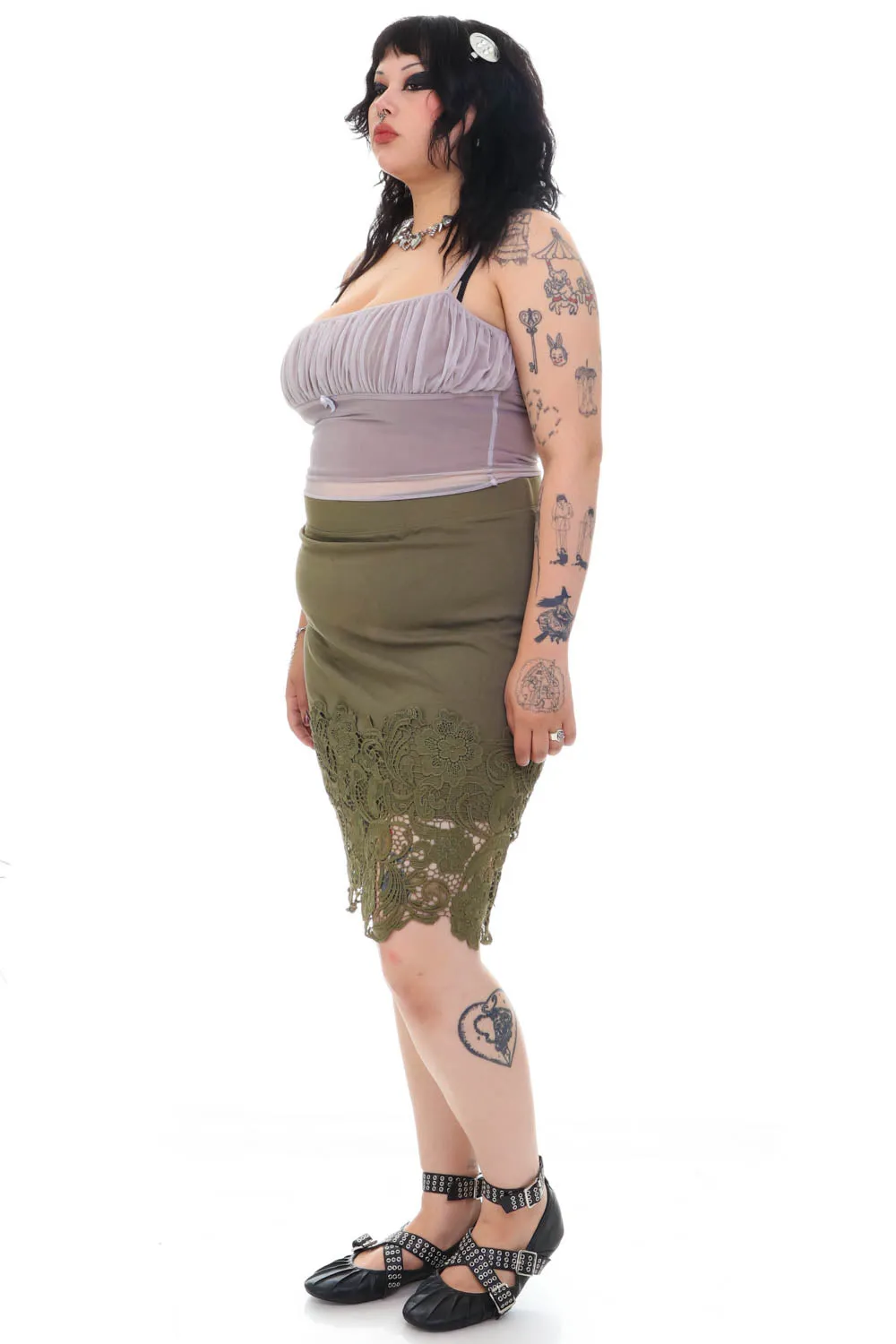 Vintage Y2K Green Floral Lace Pencil Skirt - XL/2X sold by Tunnel Vision product image thumbnail 5