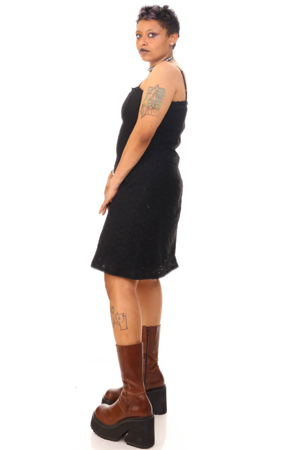 Vintage Y2K Little Black Eyelet Dress - L sold by Tunnel Vision product image thumbnail 3