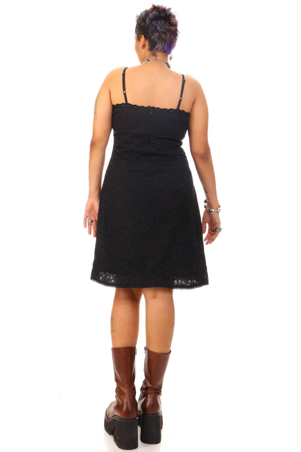 Vintage Y2K Little Black Eyelet Dress - L sold by Tunnel Vision product image thumbnail 4