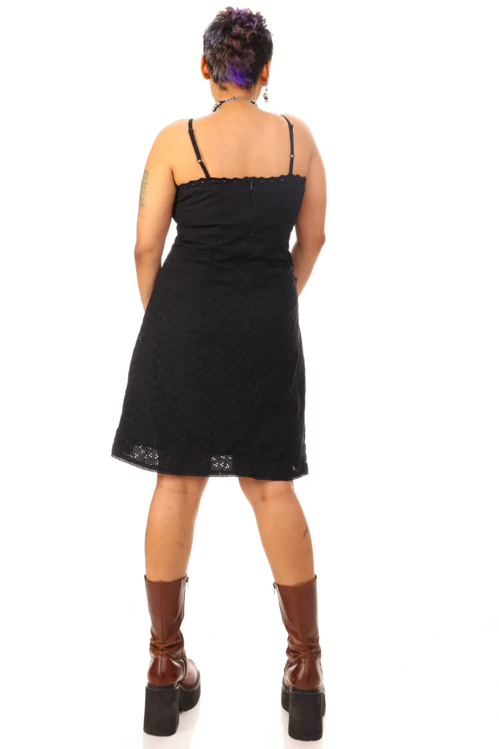 Vintage Y2K Little Black Eyelet Dress - L sold by Tunnel Vision product image thumbnail 5