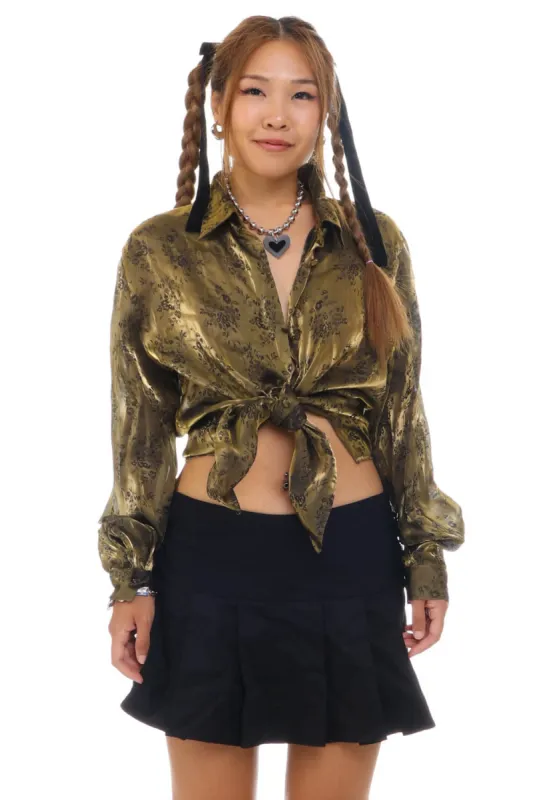 Vintage 90's Iridescent Gold Floral Blouse - S/M sold by Tunnel Vision