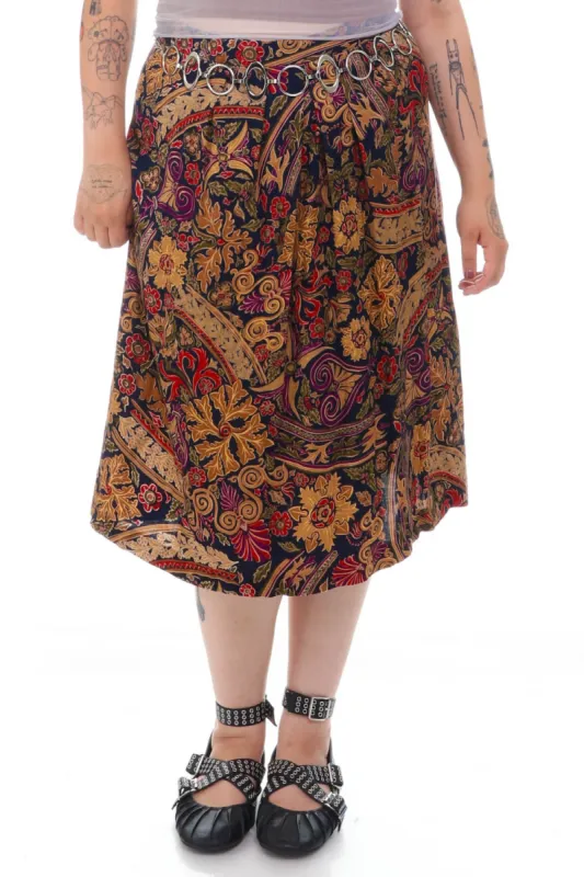 Vintage 90's Paisley Flower Gold Maxi Skirt - L/XL sold by Tunnel Vision