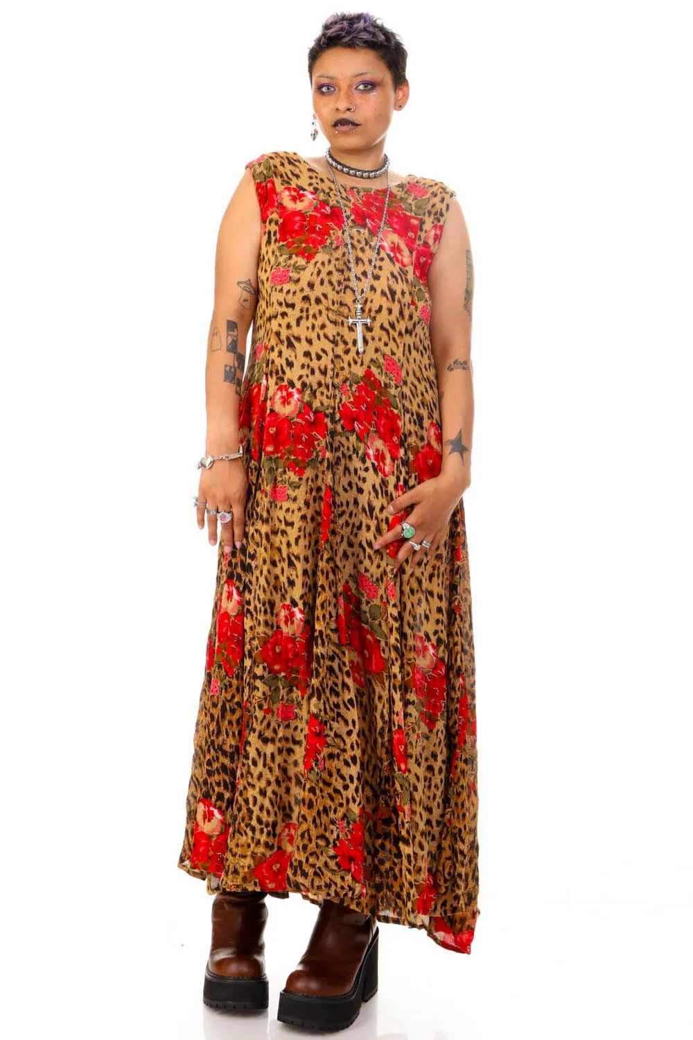 Vintage 90's Rawr Cheetah Floral Tank Maxi Dress - L/XL sold by Tunnel Vision product image thumbnail 2