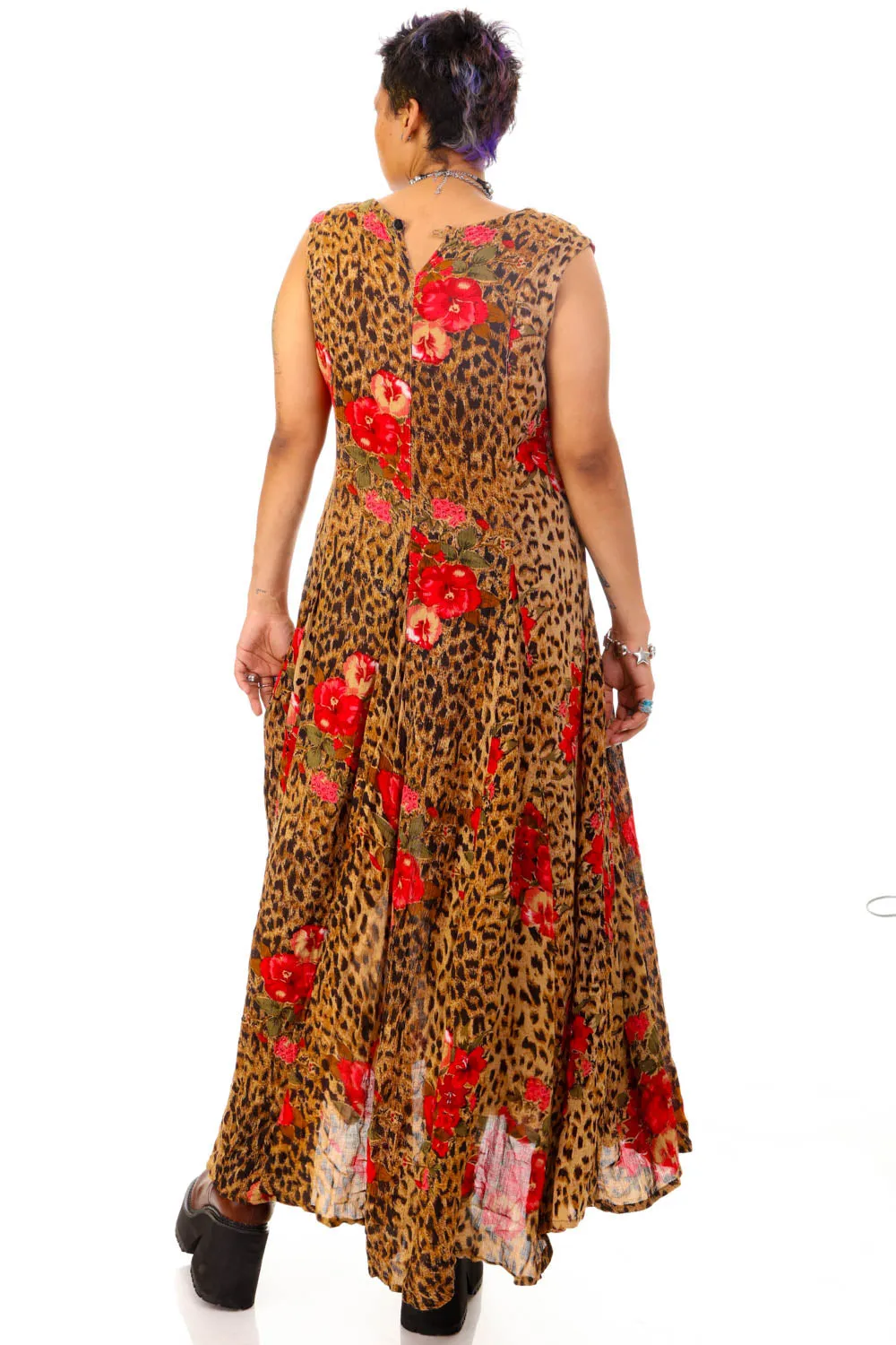 Vintage 90's Rawr Cheetah Floral Tank Maxi Dress - L/XL sold by Tunnel Vision product image thumbnail 5
