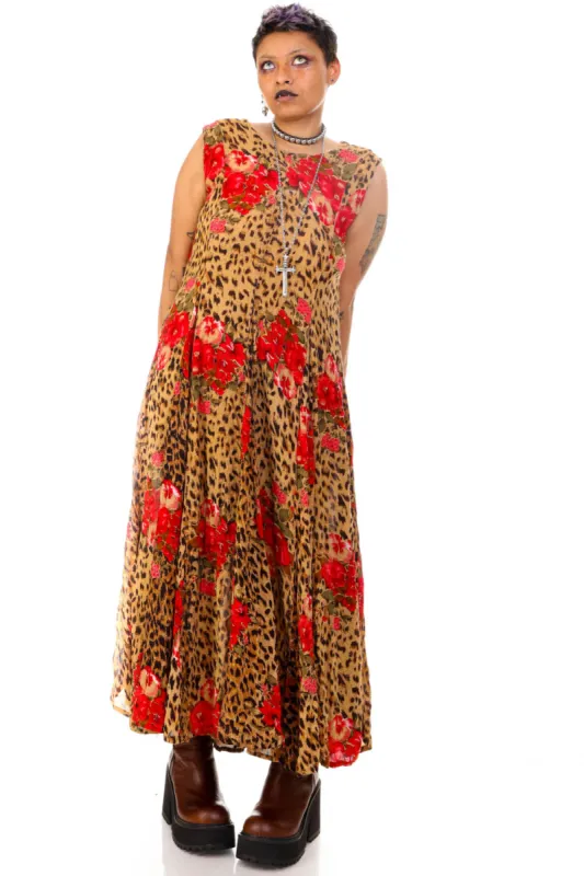 Vintage 90's Rawr Cheetah Floral Tank Maxi Dress - L/XL sold by Tunnel Vision