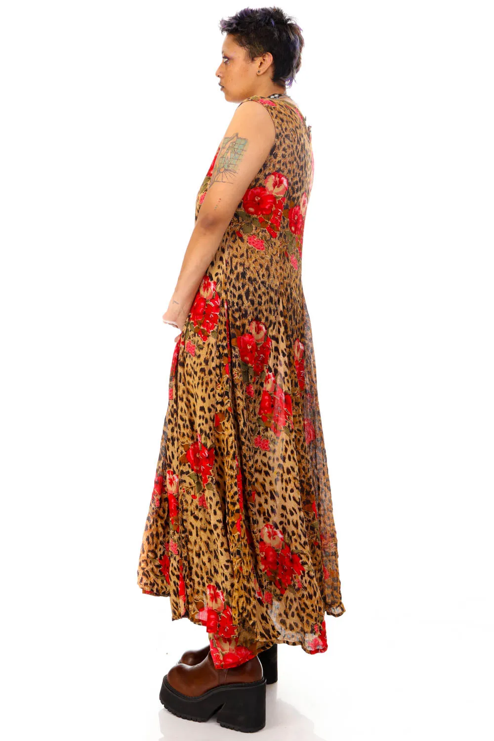 Vintage 90's Rawr Cheetah Floral Tank Maxi Dress - L/XL sold by Tunnel Vision product image thumbnail 3