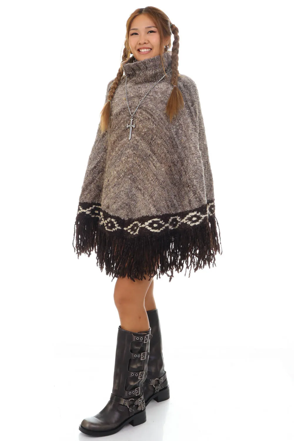 Vintage 90's Wool Turtle Neck Tassel Poncho - OSFM sold by Tunnel Vision product image thumbnail 3