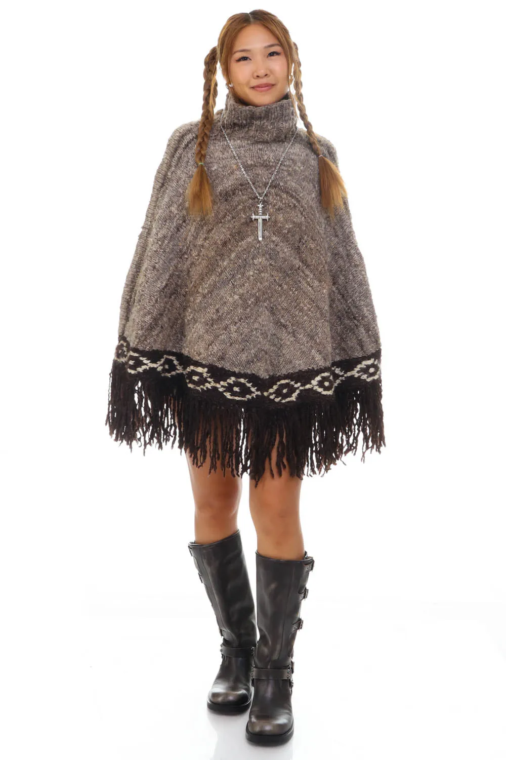 Vintage 90's Wool Turtle Neck Tassel Poncho - OSFM sold by Tunnel Vision product image thumbnail 2