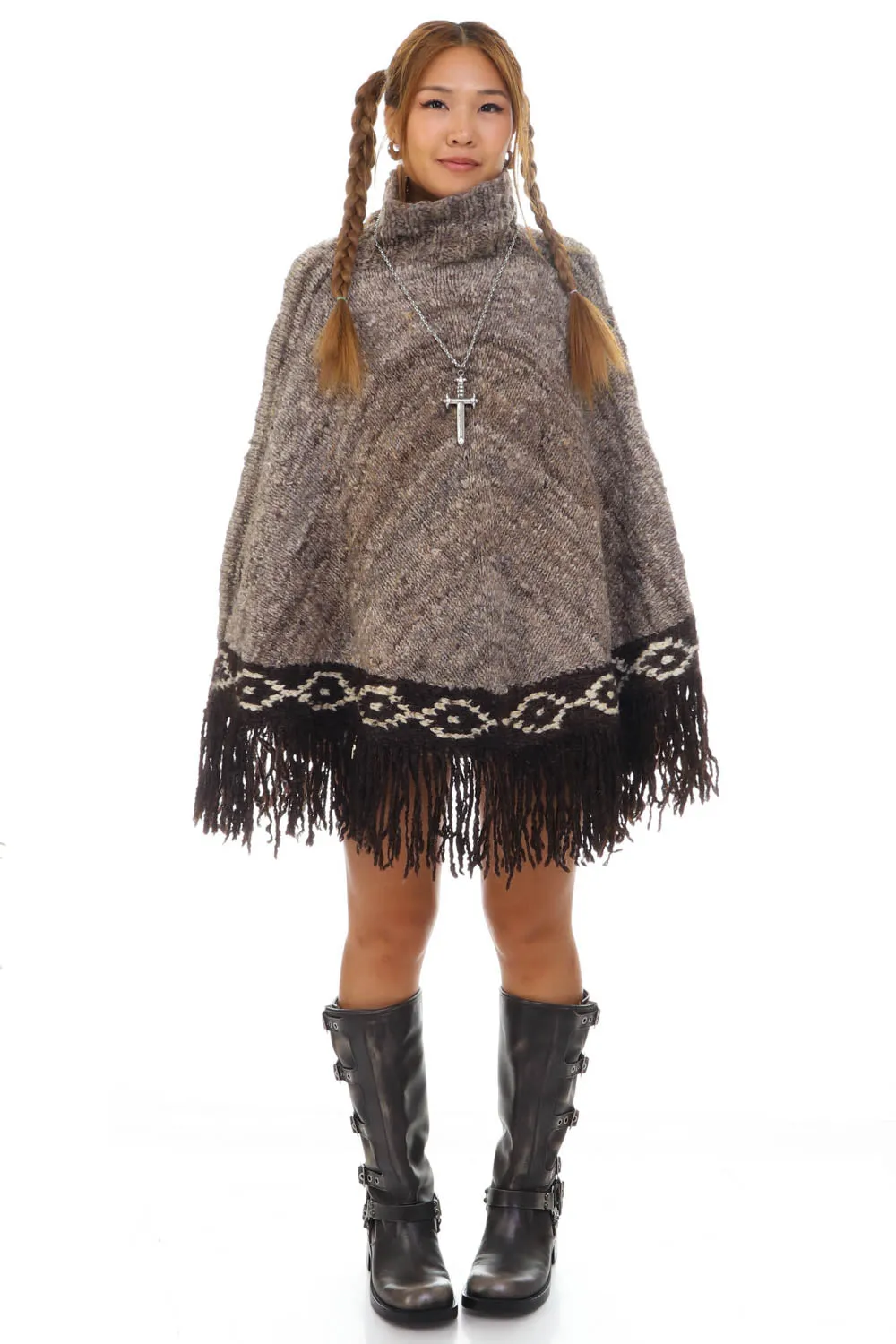 Vintage 90's Wool Turtle Neck Tassel Poncho - OSFM sold by Tunnel Vision