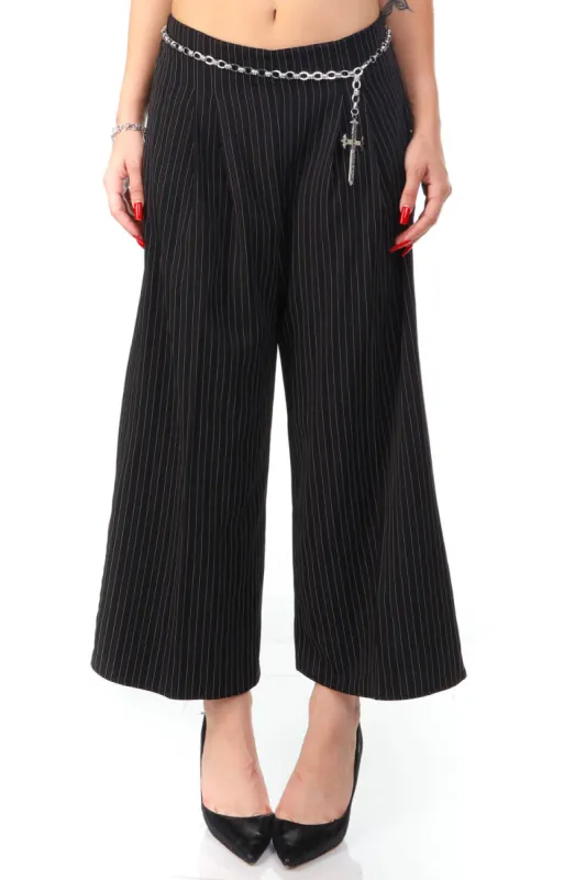 Vintage Y2K Black &White Pinstripe Wide Leg Pants - M/L sold by Tunnel Vision