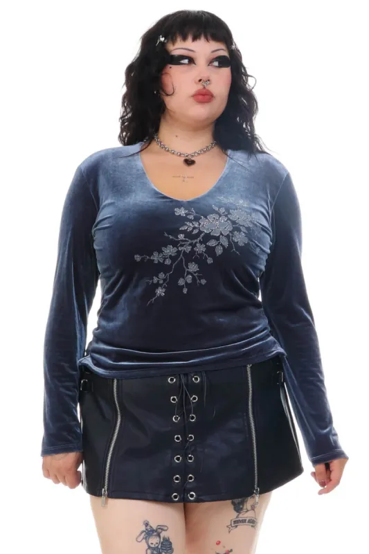 Vintage 90's Grey Velvet Glitter Flower Long-Sleeve - L/XL sold by Tunnel Vision