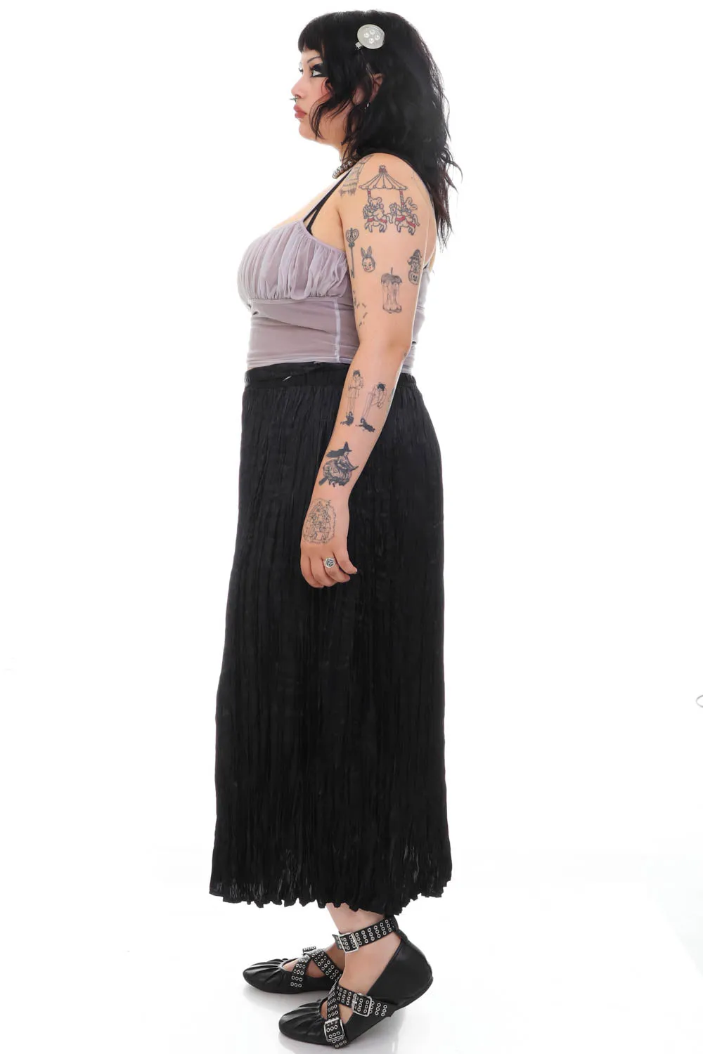 Vintage Y2K Gothic Black Pleated Maxi Skirt - XL/2X/3X sold by Tunnel Vision product image thumbnail 5