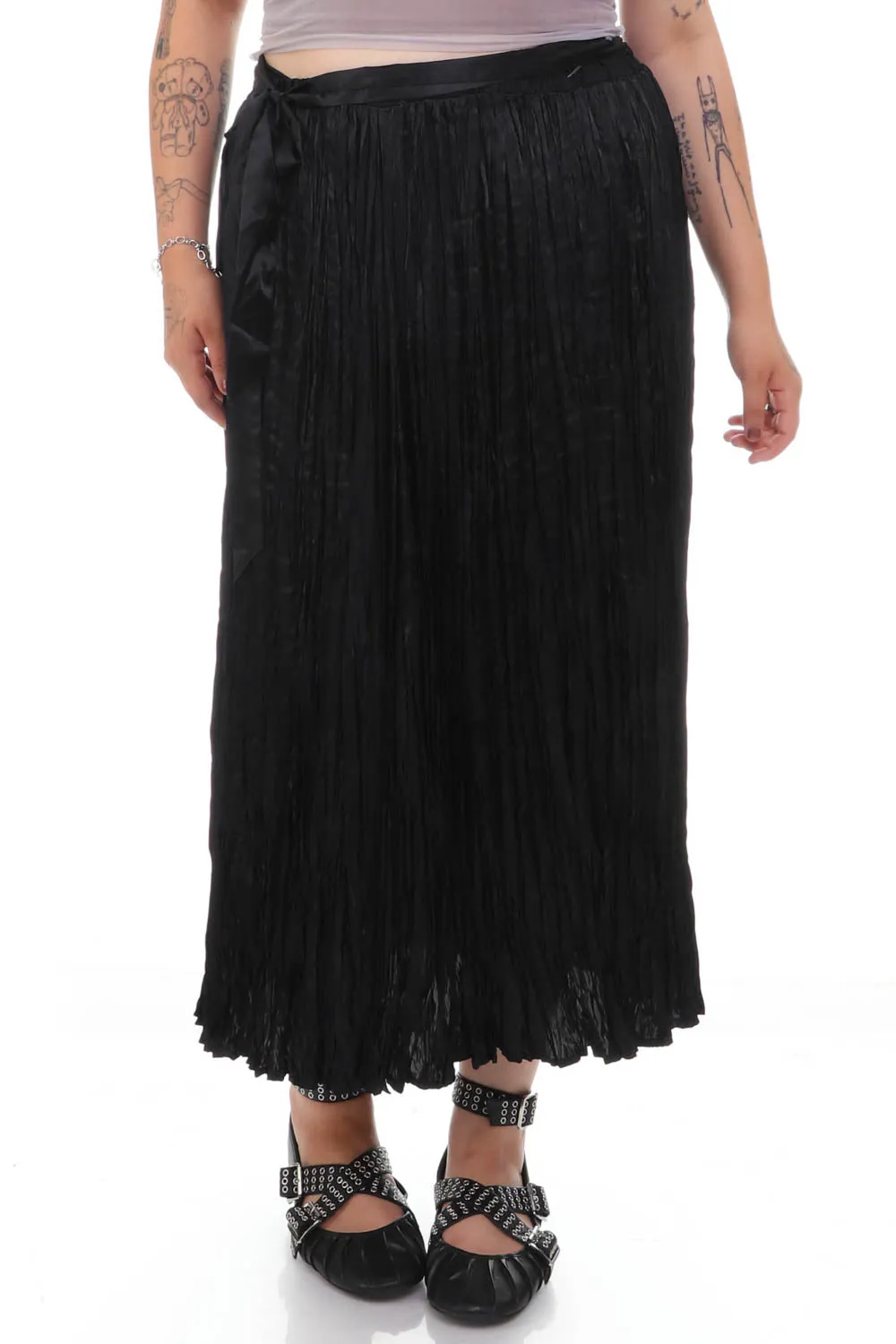 Vintage Y2K Gothic Black Pleated Maxi Skirt - XL/2X/3X sold by Tunnel Vision