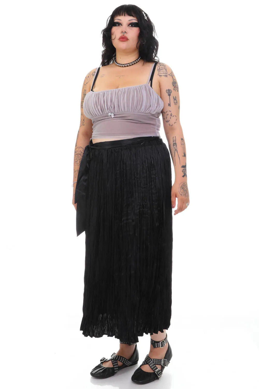 Vintage Y2K Gothic Black Pleated Maxi Skirt - XL/2X/3X sold by Tunnel Vision product image thumbnail 3