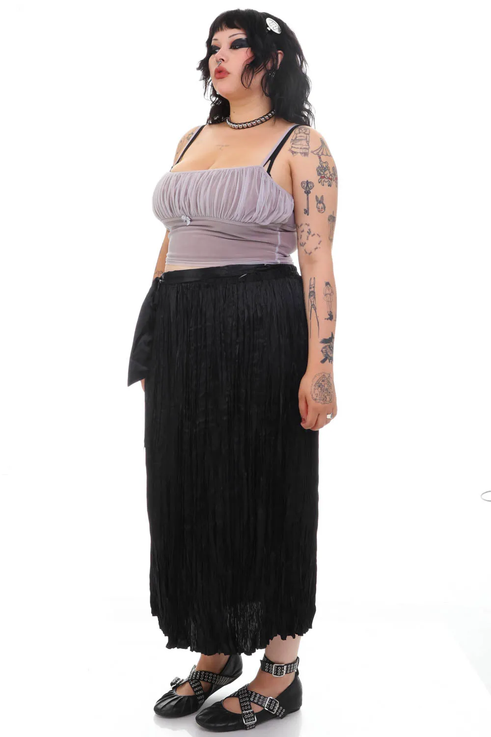 Vintage Y2K Gothic Black Pleated Maxi Skirt - XL/2X/3X sold by Tunnel Vision product image thumbnail 4