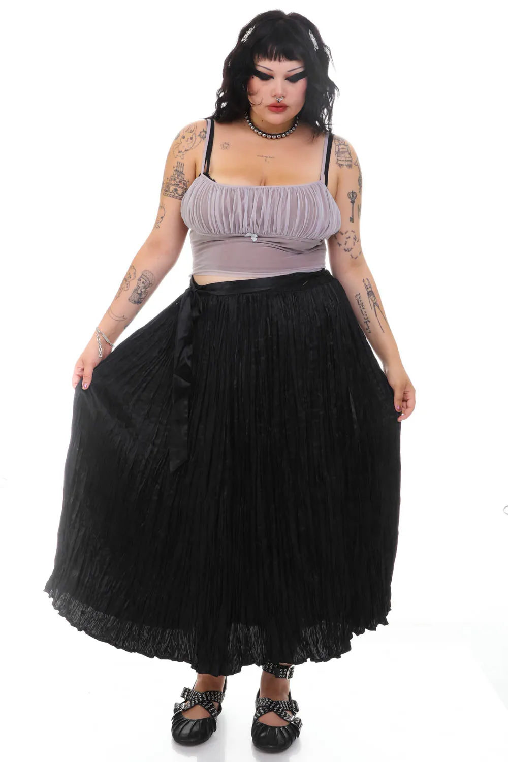 Vintage Y2K Gothic Black Pleated Maxi Skirt - XL/2X/3X sold by Tunnel Vision product image thumbnail 2