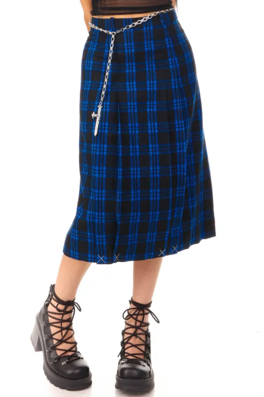 Vintage Y2K Punk Blue Plaid Maxi Skirt - S sold by Tunnel Vision