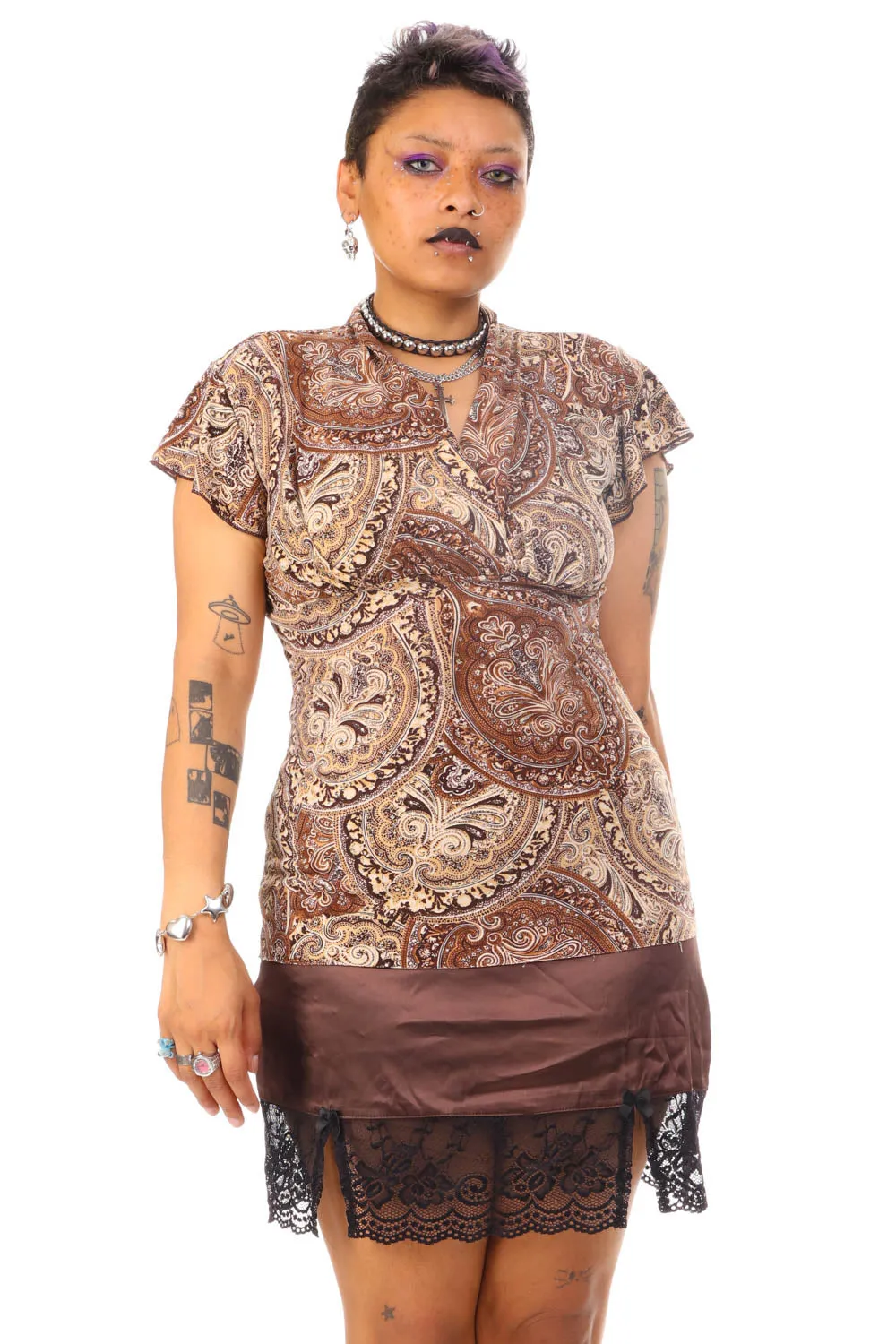 Vintage 90's Brown Paisley Short-Sleeve Top - M/L/XL sold by Tunnel Vision