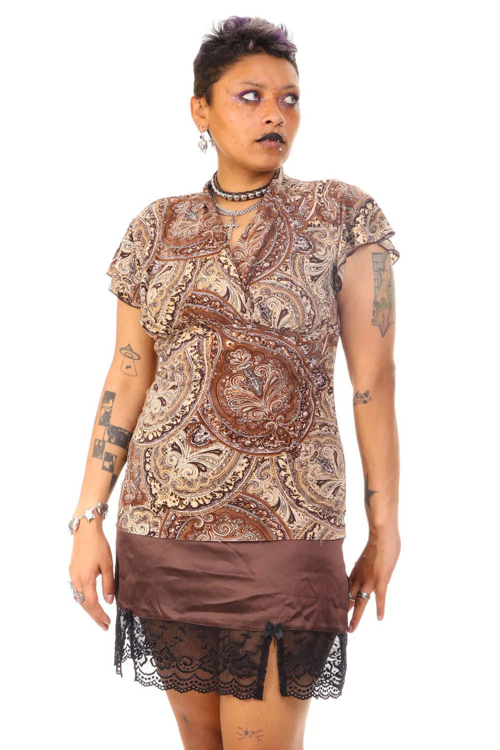 Vintage 90's Brown Paisley Short-Sleeve Top - M/L/XL sold by Tunnel Vision product image thumbnail 3