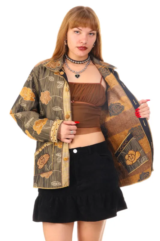 Vintage 90's Gold Bejeweled Floral Button Up Jacket - M/L sold by Tunnel Vision